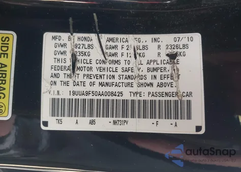 2010 Acura Tl 3.7 from USA, damaged, VIN 19UUA9F50AA008425
